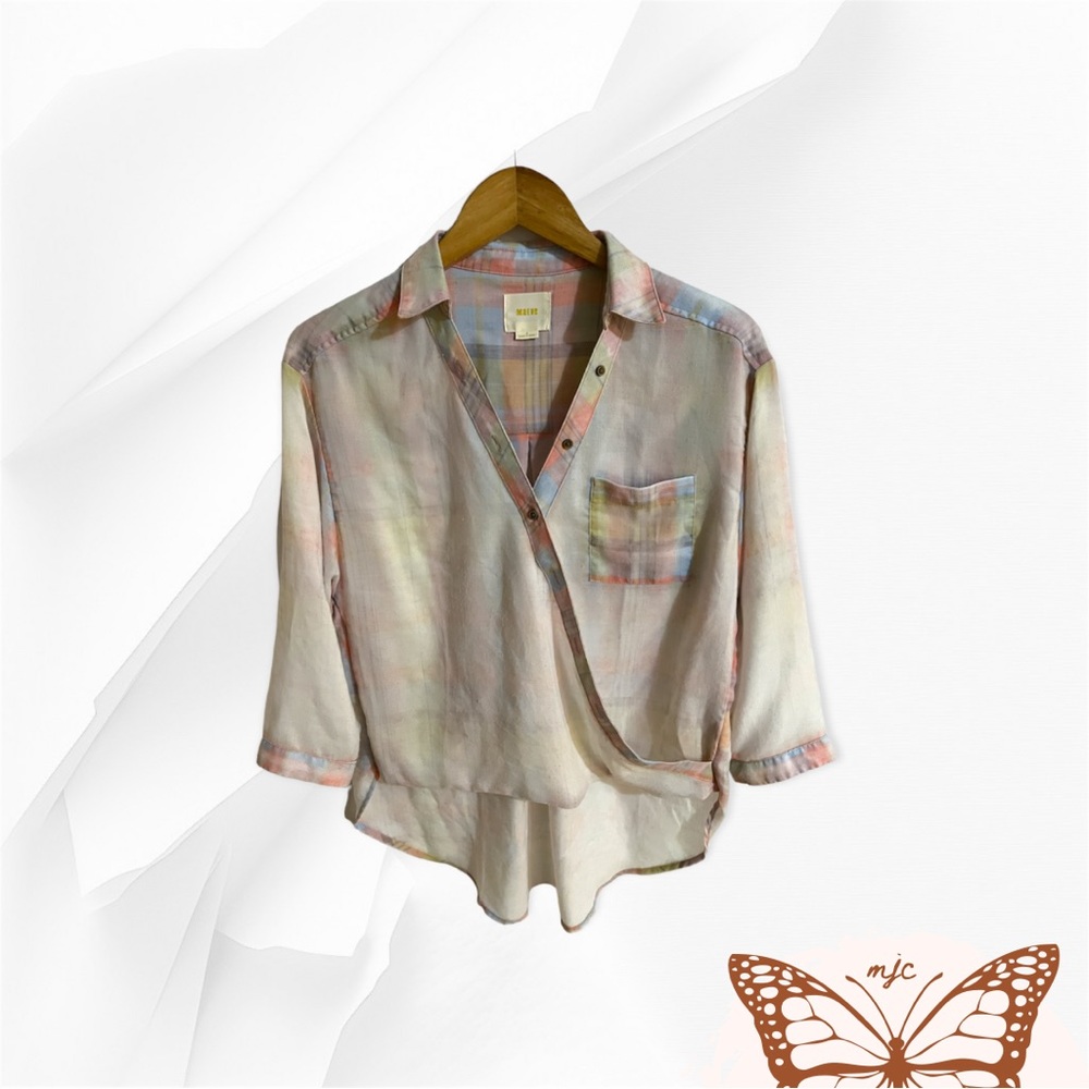 Anthropologie Maeve Pink Plaid Top Size S